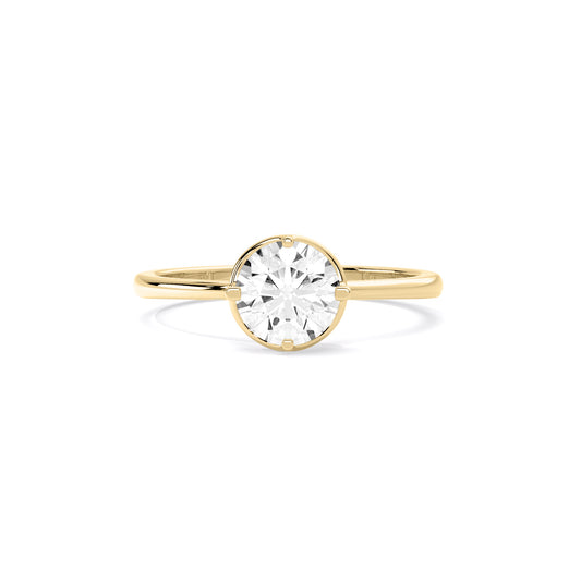 Round Cut Lab Grown Diamond Bezel Set Solitaire Ring Gold