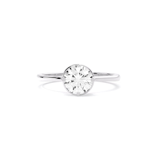 Round Cut Lab Grown Diamond Bezel Set Solitaire Ring White Gold