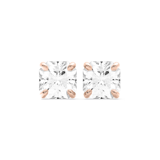 Radiant Cut Lab Grown Diamond Four Prong Stud Earrings Rose Gold
