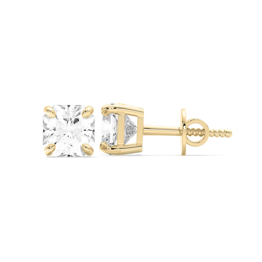 Radiant Cut Lab Grown Diamond Four Prong Stud Earrings Gold