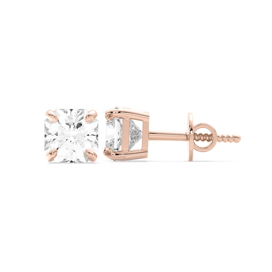 Radiant Cut Lab Grown Diamond Four Prong Stud Earrings Rose Gold