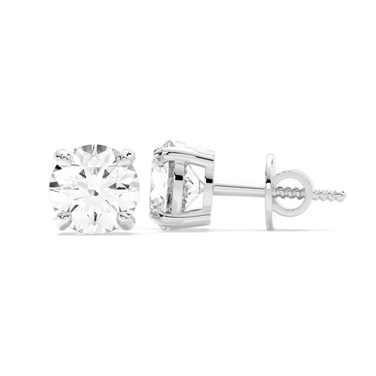 Round Cut Lab Grown Diamond Four Prong Stud Earrings White Gold
