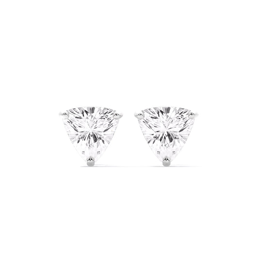 Trillion Cut Lab Grown Diamond Three Prong Stud Earrings Silver