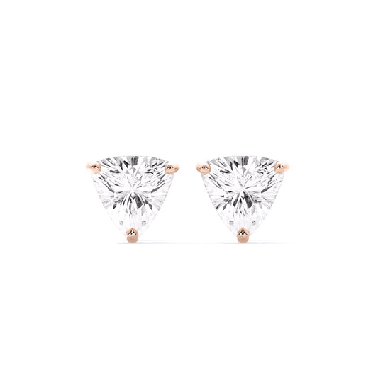 Trillion Cut Lab Grown Diamond Three Prong Stud Earrings Rose Gold