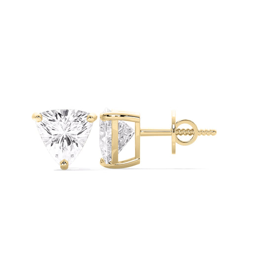 Trillion Cut Lab Grown Diamond Three Prong Stud Earrings Gold