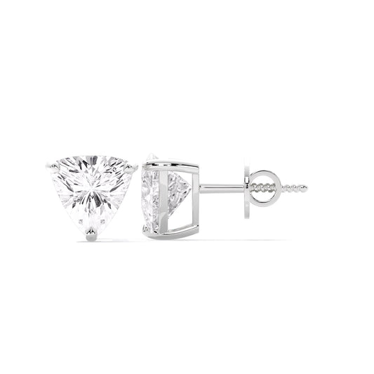Trillion Cut Lab Grown Diamond Three Prong Stud Earrings White Gold