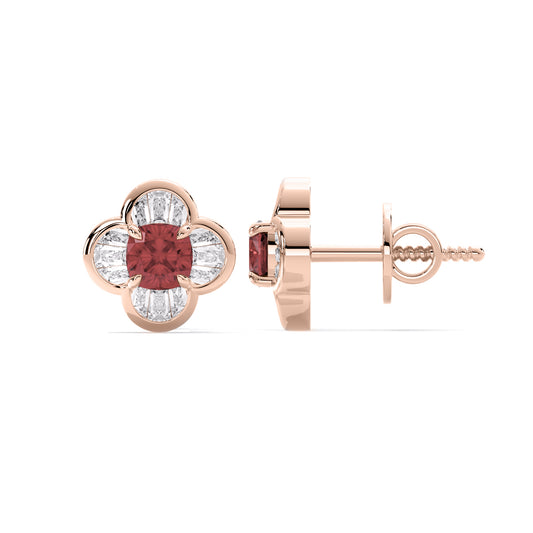 Cushion Emerald Lab Grown Diamond Flower Stud Earrings Rose Gold