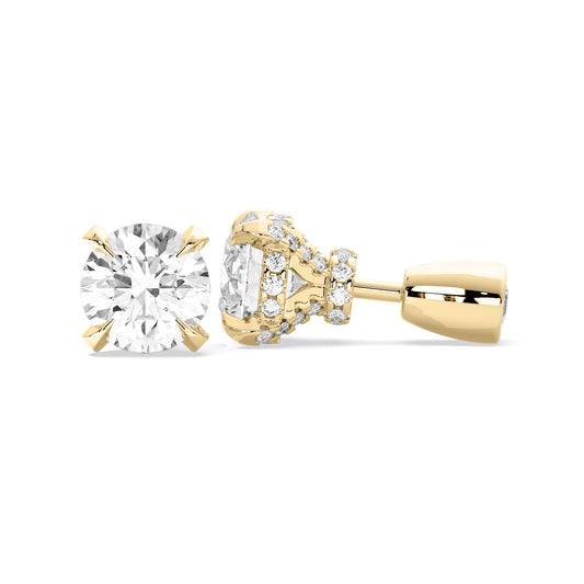 Round Lab Grown Diamond Stud Earrings Convertible Jacket Gold
