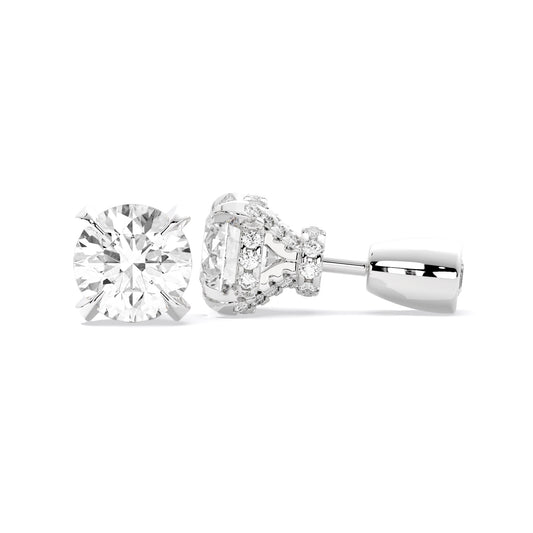 Round Lab Grown Diamond Stud Earrings Convertible Jacket Silver
