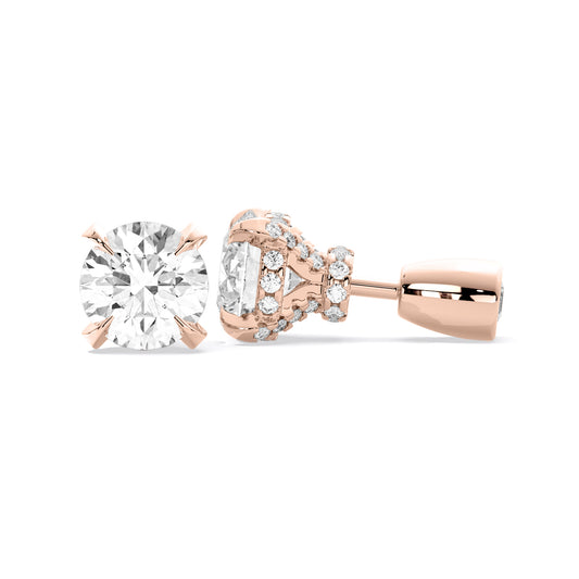 Round Lab Grown Diamond Stud Earrings Convertible Jacket Rose Gold