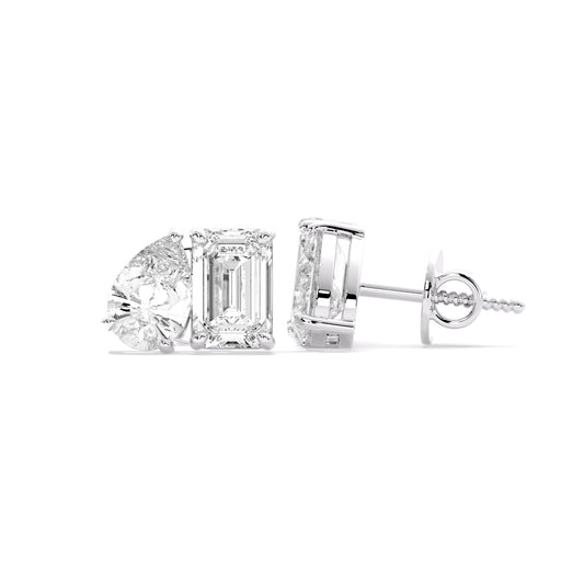 Pear Emerald Two Stone Lab Grown Diamond Stud Earrings Silver
