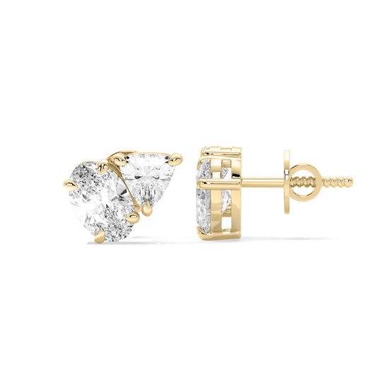 Oval Trillion Two Stone Lab Grown Diamond Stud Earrings Gold