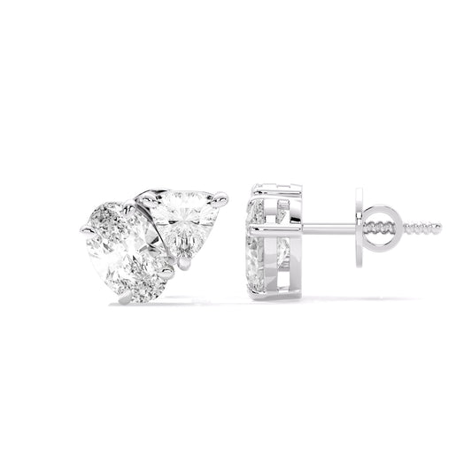 Oval Trillion Two Stone Lab Grown Diamond Stud Earrings Silver