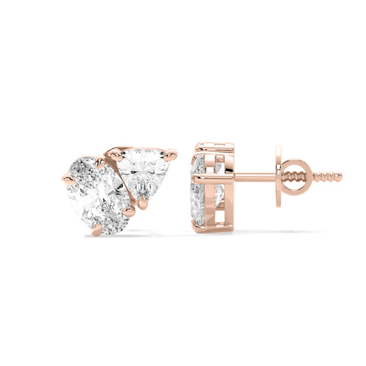 Oval Trillion Two Stone Lab Grown Diamond Stud Earrings Rose Gold