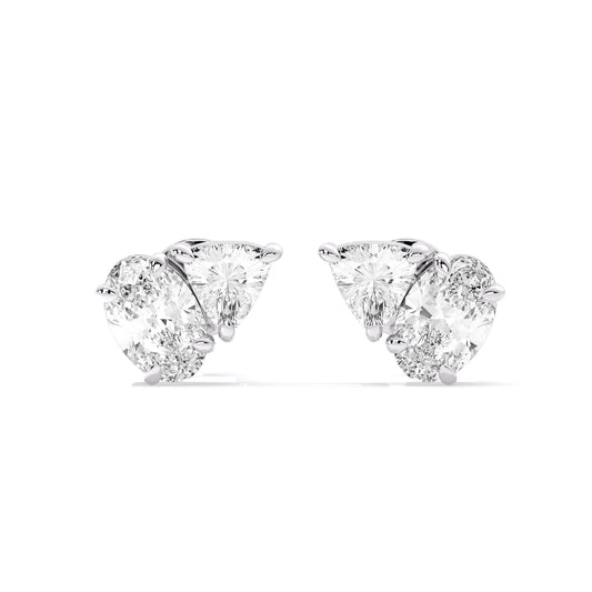 Oval Trillion Two Stone Lab Grown Diamond Stud Earrings White Gold