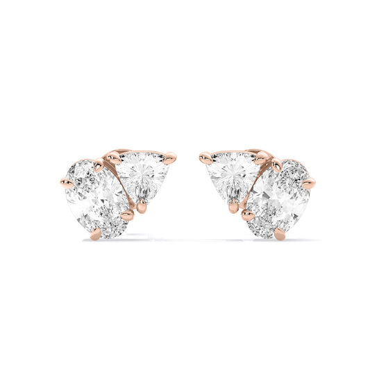 Oval Trillion Two Stone Lab Grown Diamond Stud Earrings Rose Gold