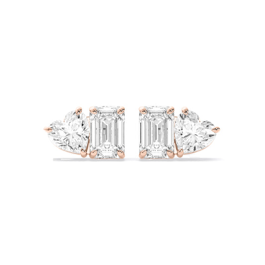 Petite Heart Emerald Lab Grown Diamond Stud Earrings Rose Gold