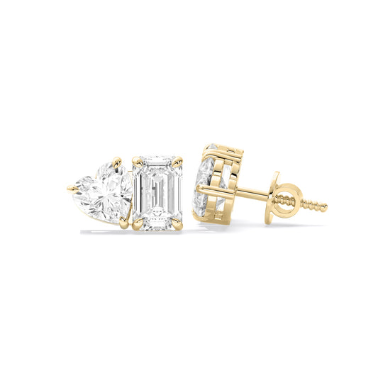 Petite Heart Emerald Lab Grown Diamond Stud Earrings Gold