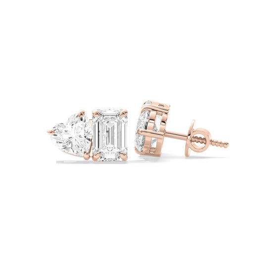Petite Heart Emerald Lab Grown Diamond Stud Earrings Rose Gold