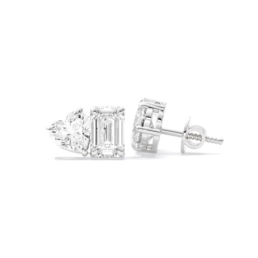 Petite Heart Emerald Lab Grown Diamond Stud Earrings White Gold