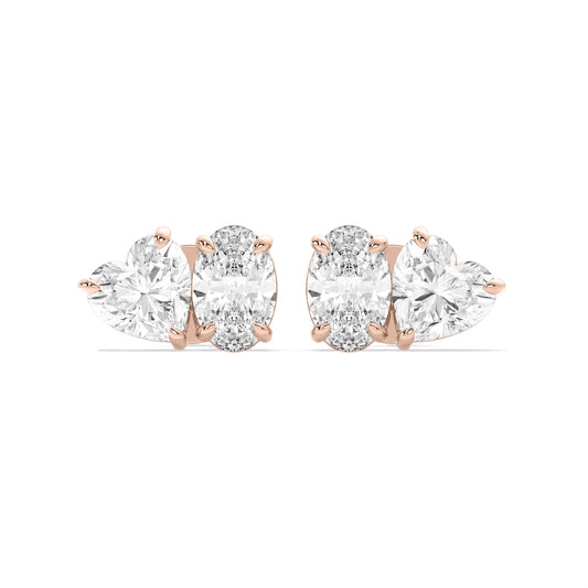Heart Oval Lab Grown Diamond Stud Earrings Rose Gold