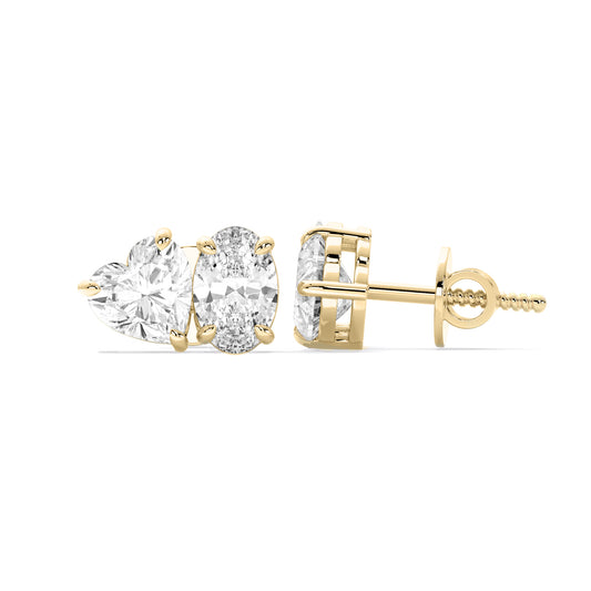 Heart Oval Lab Grown Diamond Stud Earrings Gold