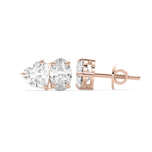 Heart Oval Lab Grown Diamond Stud Earrings Rose Gold