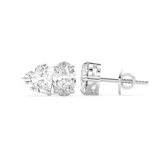 Heart Oval Lab Grown Diamond Stud Earrings White Gold