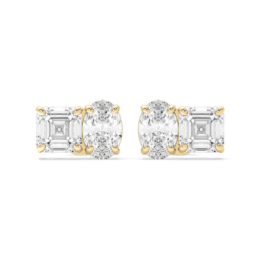 Emerald Cut Oval Lab Grown Diamond Stud Earrings Gold