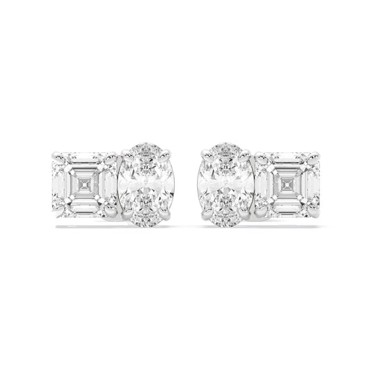 Emerald Cut Oval Lab Grown Diamond Stud Earrings White Gold