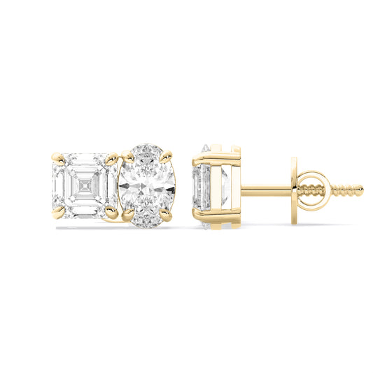 Emerald Cut Oval Lab Grown Diamond Stud Earrings Gold