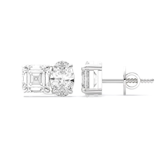 Emerald Cut Oval Lab Grown Diamond Stud Earrings White Gold