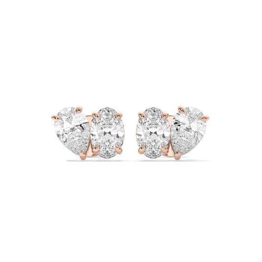 Pear Oval Lab Grown Diamond Stud Earrings Rose Gold
