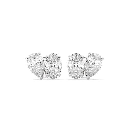 Pear Oval Lab Grown Diamond Stud Earrings White Gold