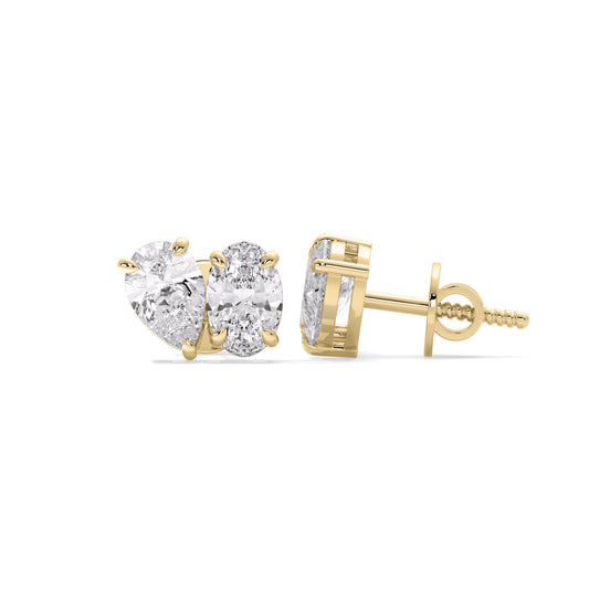 Pear Oval Lab Grown Diamond Stud Earrings Gold