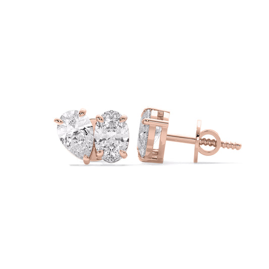 Pear Oval Lab Grown Diamond Stud Earrings Rose Gold