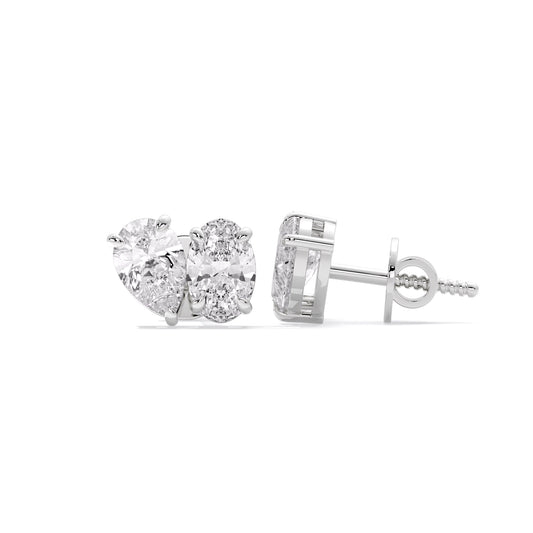 Pear Oval Lab Grown Diamond Stud Earrings White Gold