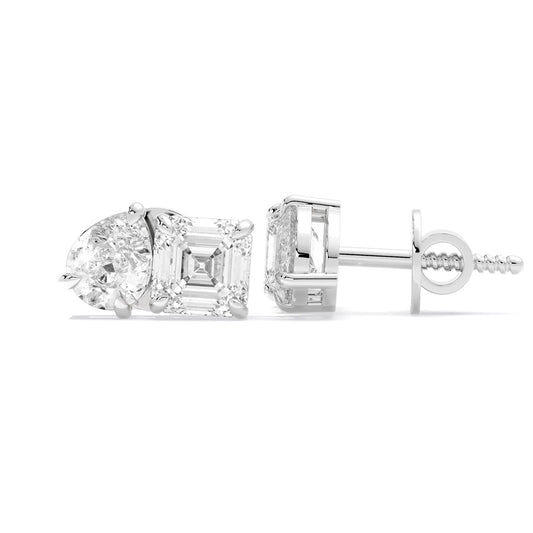 Pear Emerald Cut Lab Grown Diamond Stud Earrings White Gold