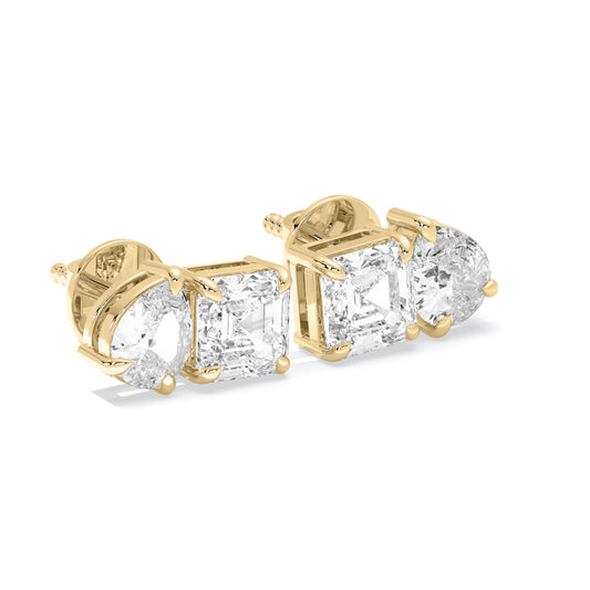 Pear Emerald Cut Lab Grown Diamond Stud Earrings Gold