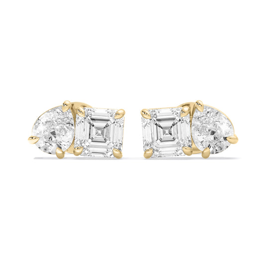 Pear Emerald Cut Lab Grown Diamond Stud Earrings Gold