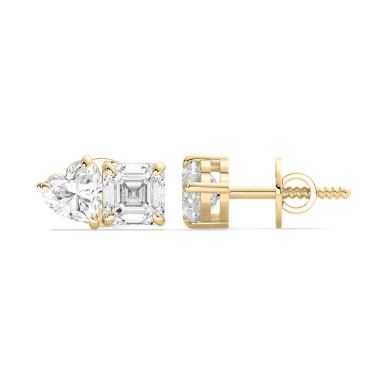 Pear Heart Two Stone Lab Grown Diamond Stud Earrings Gold