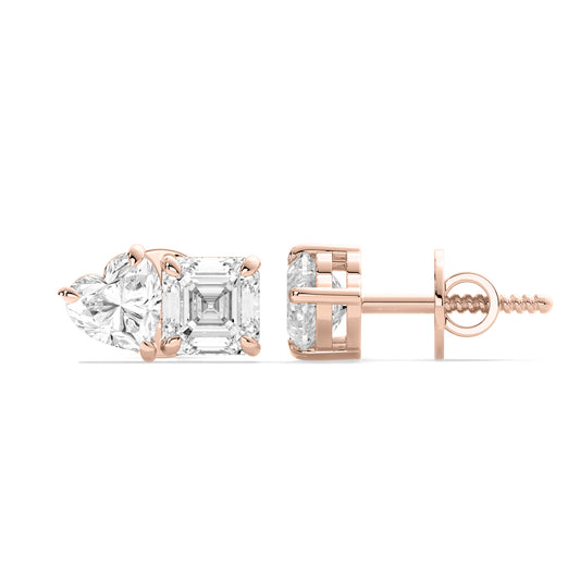 Pear Heart Two Stone Lab Grown Diamond Stud Earrings Rose Gold