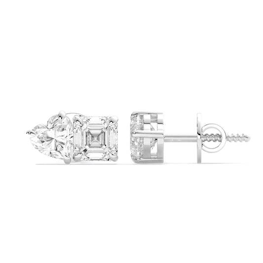 Pear Heart Two Stone Lab Grown Diamond Stud Earrings White Gold