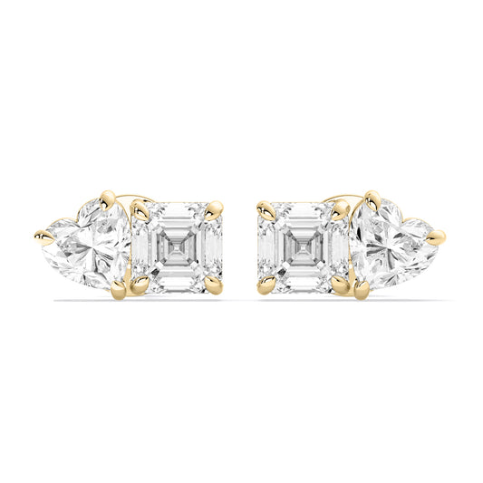 Pear Heart Two Stone Lab Grown Diamond Stud Earrings Gold