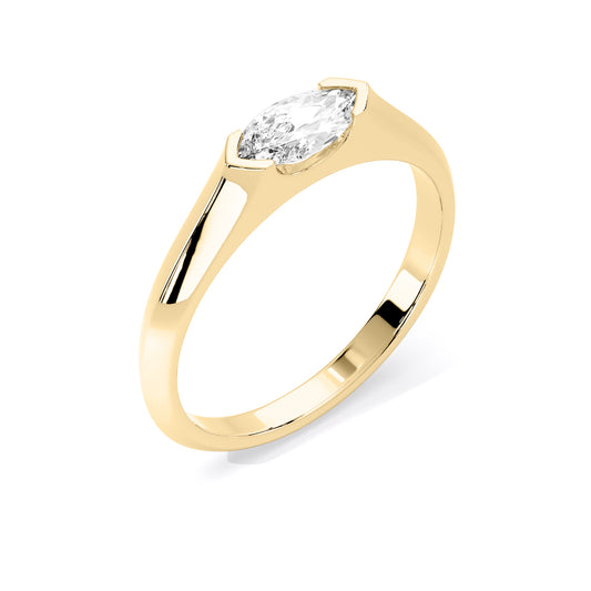 Horizontal Marquise Lab Grown Diamond Solitaire Ring Gold