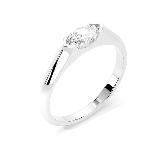 Horizontal Marquise Lab Grown Diamond Solitaire Ring White Gold