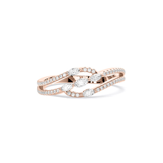 Marquise Lab Grown Diamond Pave Crossover Wave Ring Rose Gold