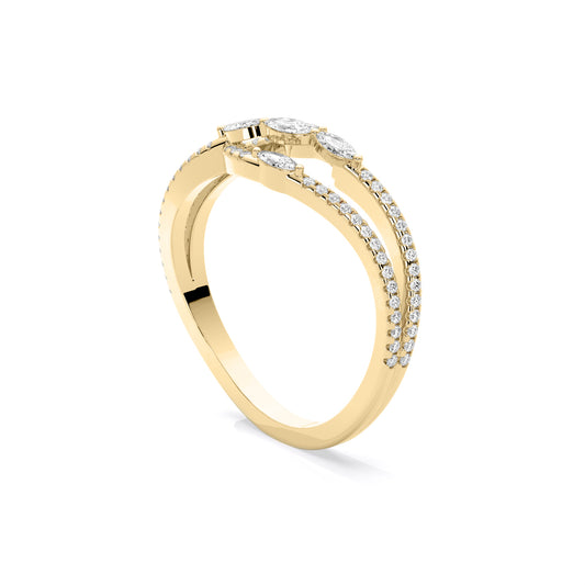 Marquise Lab Grown Diamond Pave Crossover Wave Ring Gold
