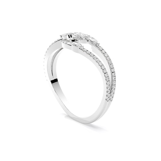 Marquise Lab Grown Diamond Pave Crossover Wave Ring White Gold
