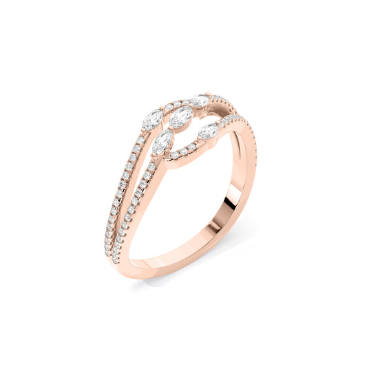 Marquise Lab Grown Diamond Pave Crossover Wave Ring Rose Gold